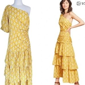 Veronica Bearda NWT Size 8 Yellow Floral One-Shoulder Dress